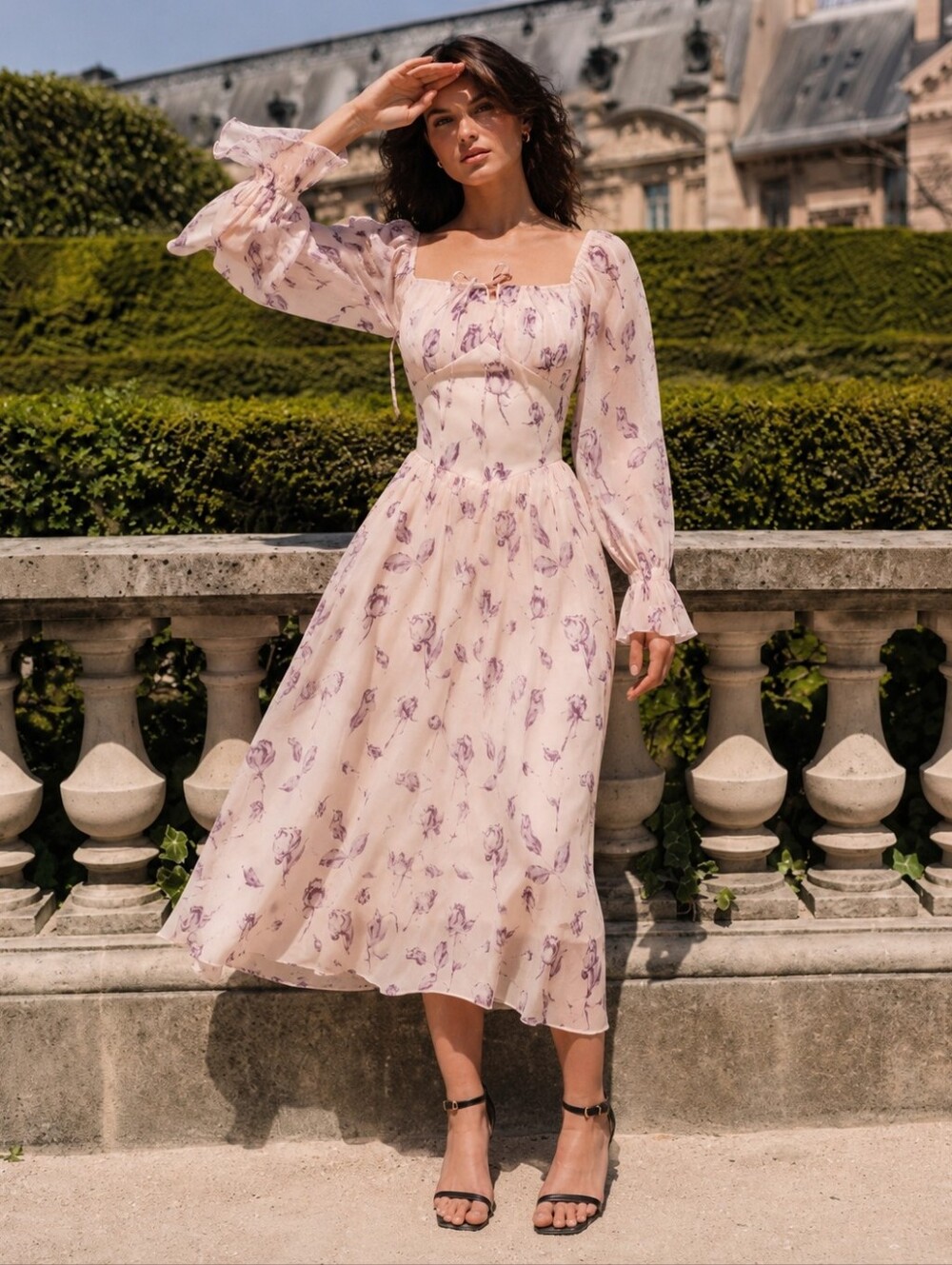 Lichi Lilac Floral Corset Midi Dress S